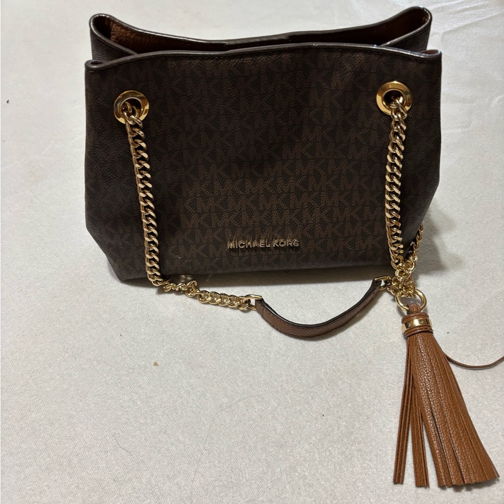 Michael Kors Dark Brown Shoulder Bag with Gold Accents